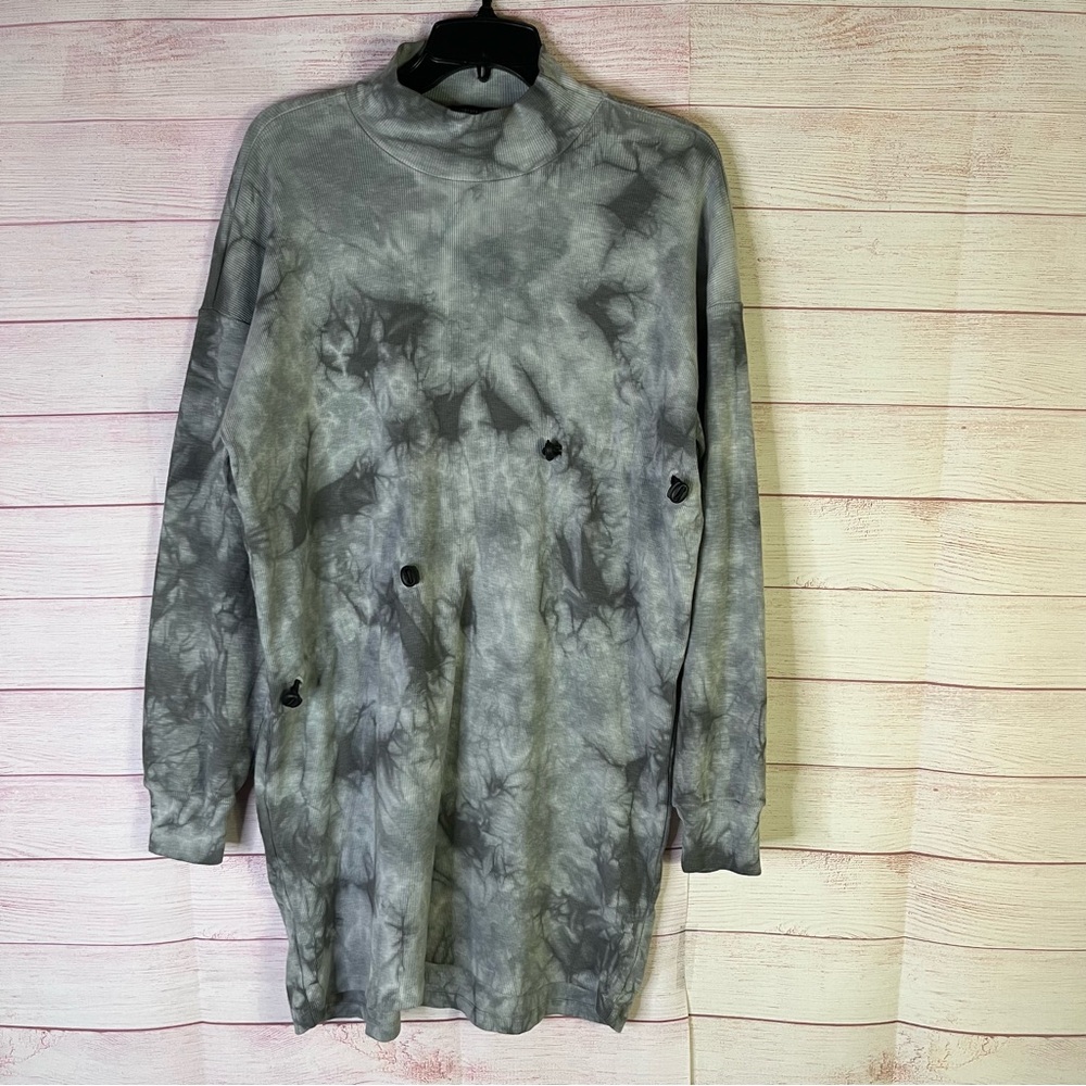 Forever 21 Gray Long Sleeve Tie Dye Adjustable String Dress Size Small
